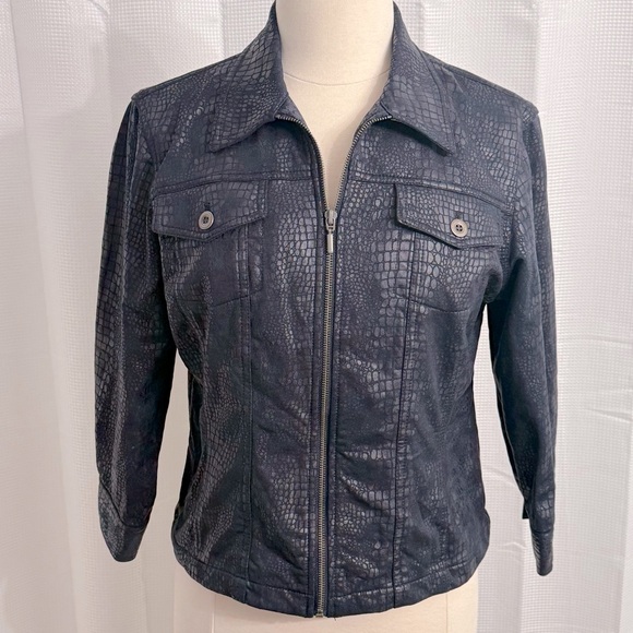Ruby Rd. Women's Retro Moto  Style Snakeskin Jacket, Full Zipper, Navy, Size 12 - Picture 1 of 6